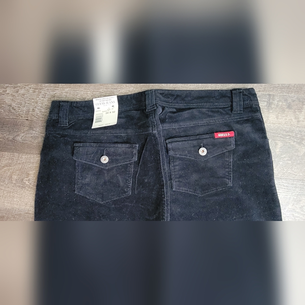 Y2K Vintg Guess‎ Flared Corduroy Pants Womens 34 Black Stretchy Low-Mid Rise NWT - Picture 4 of 12